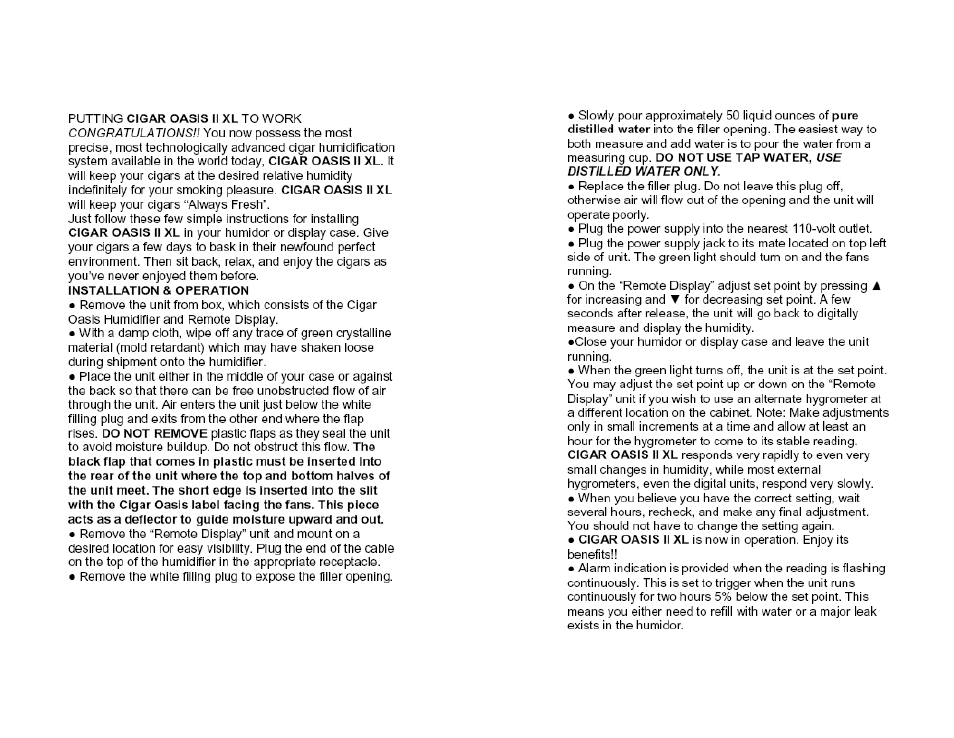 Cigar Oasis II XL User Manual | Page 2 / 2