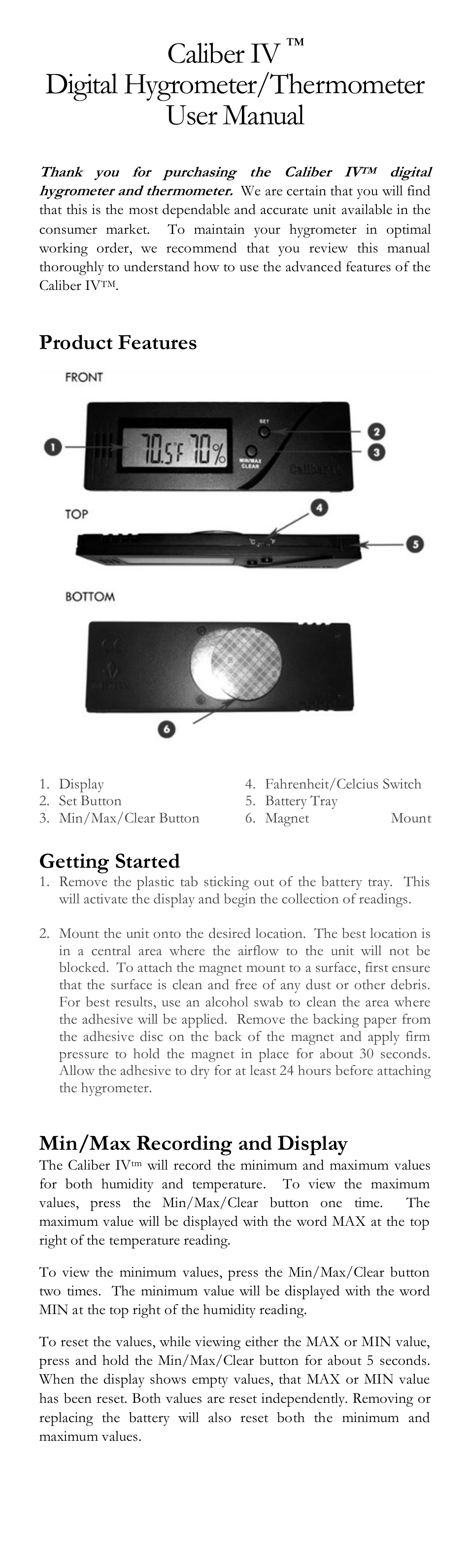 Cigar Oasis Caliber IV User Manual | 2 pages