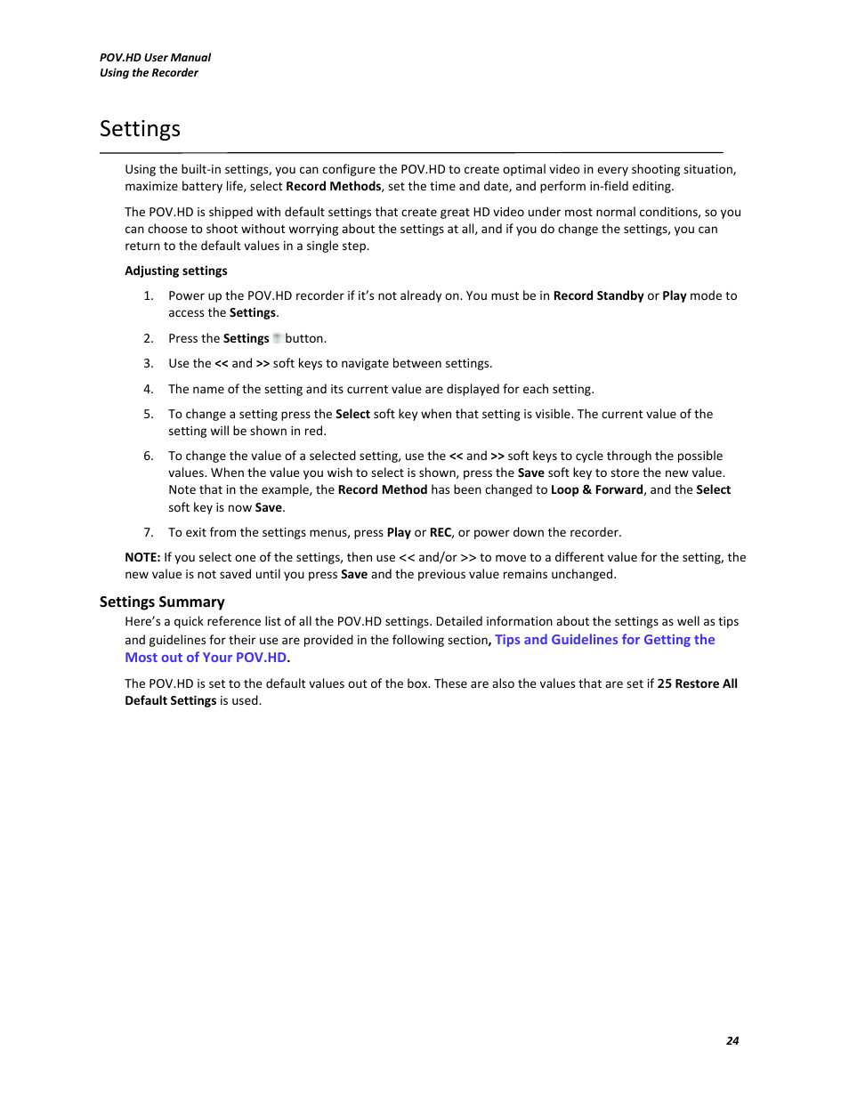 Settings | V.I.O. POV.HD User Manual User Manual | Page 27 / 47