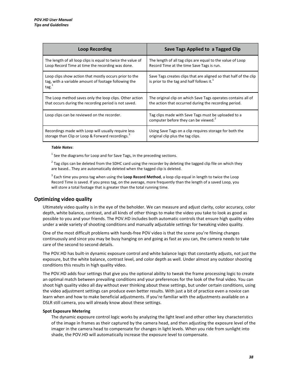 Optimizing video quality, Loop recording save tags applied to a tagged clip | V.I.O. POV.HD User Manual User Manual | Page 41 / 47