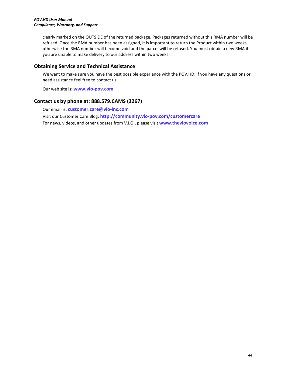 V.I.O. POV.HD User Manual User Manual | Page 47 / 47