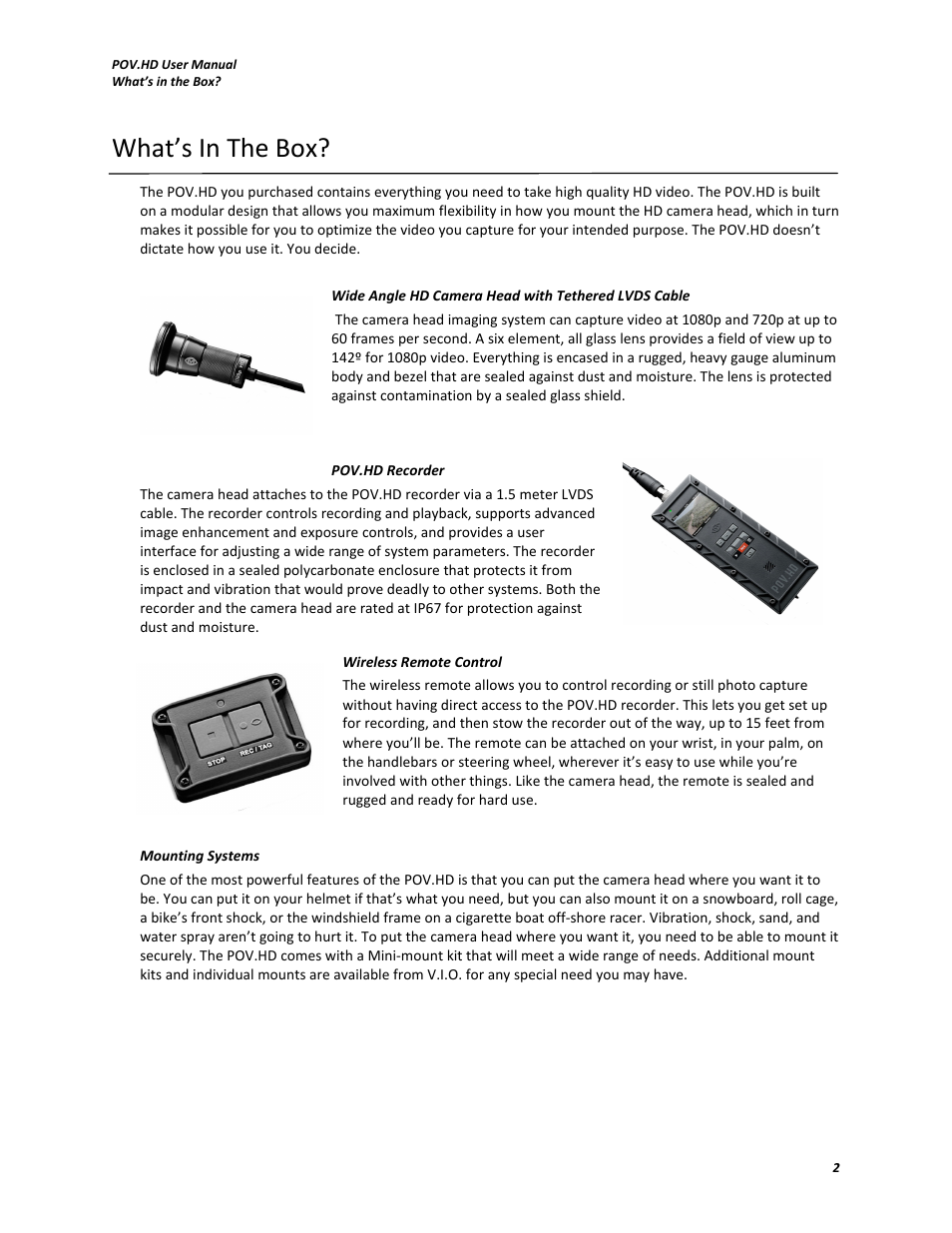 What’s in the box | V.I.O. POV.HD User Manual User Manual | Page 5 / 47