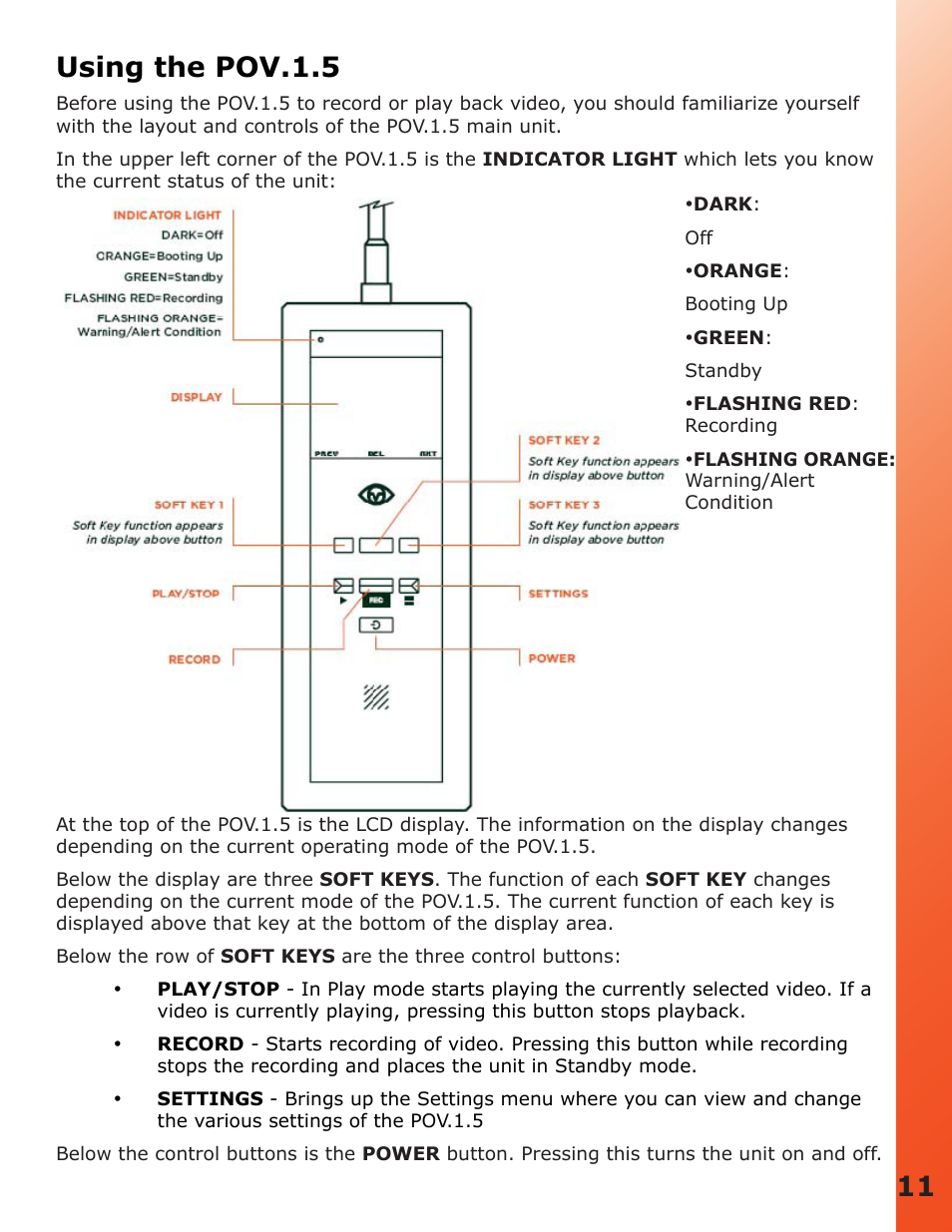 Using the pov.1.5, 11 using the pov.1.5 | V.I.O. POV.1.5 User Manual | Page 11 / 34