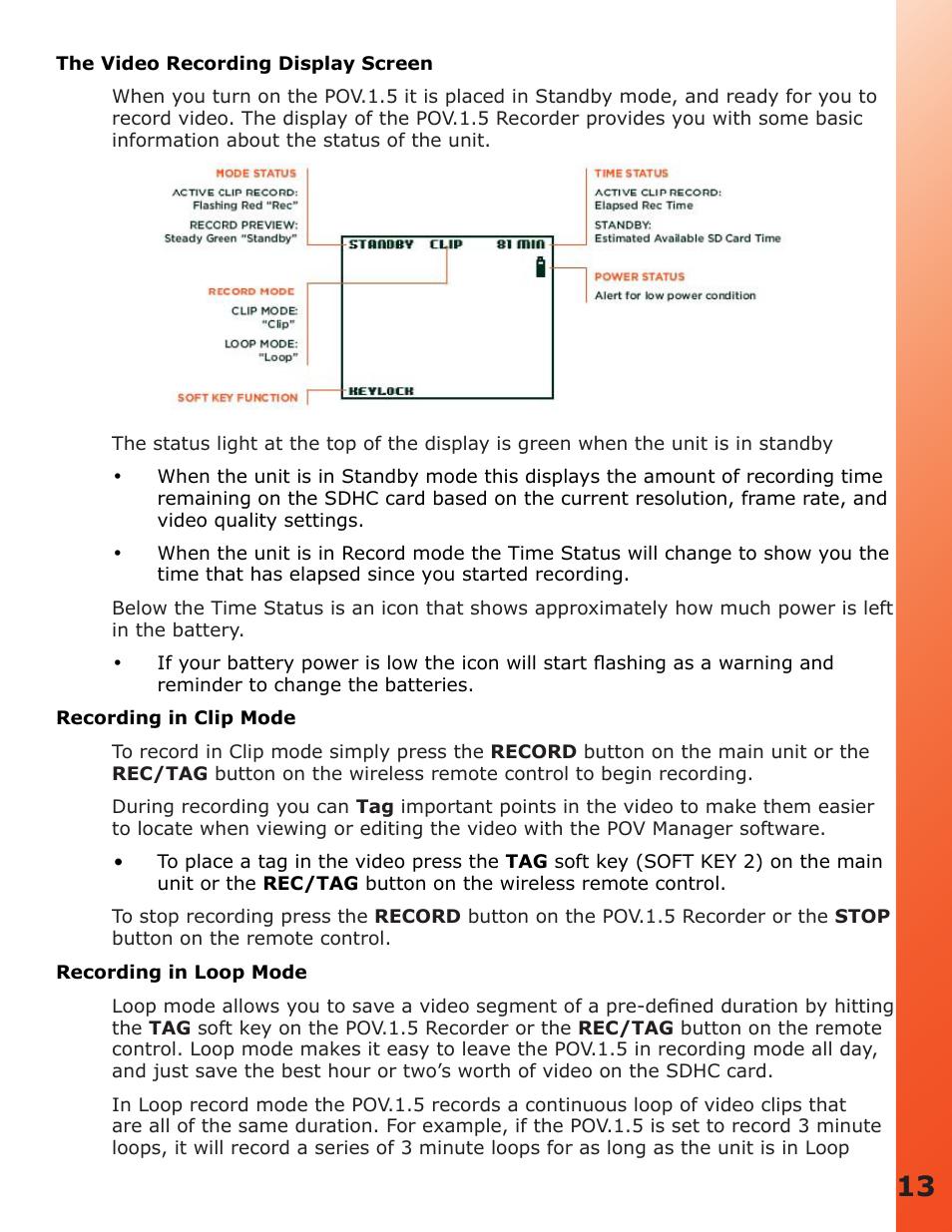 Recording in clip mode, Recording in loop mode | V.I.O. POV.1.5 User Manual | Page 13 / 34