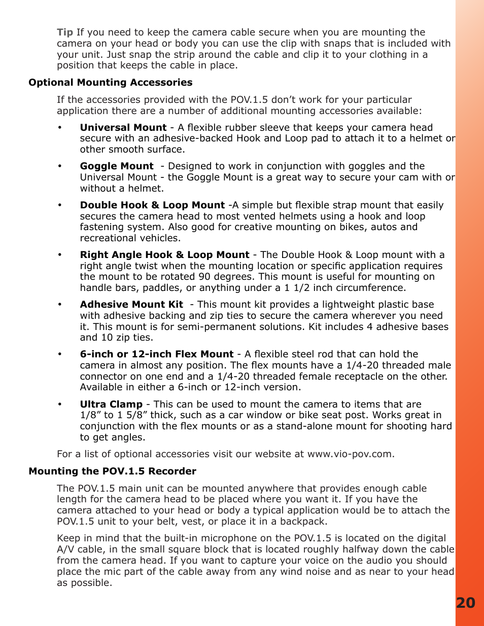 Mounting the pov.1.5 recorder | V.I.O. POV.1.5 User Manual | Page 20 / 34