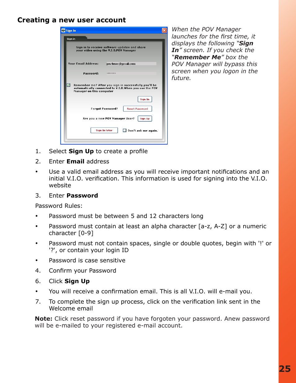 Creating a new user account | V.I.O. POV.1.5 User Manual | Page 25 / 34