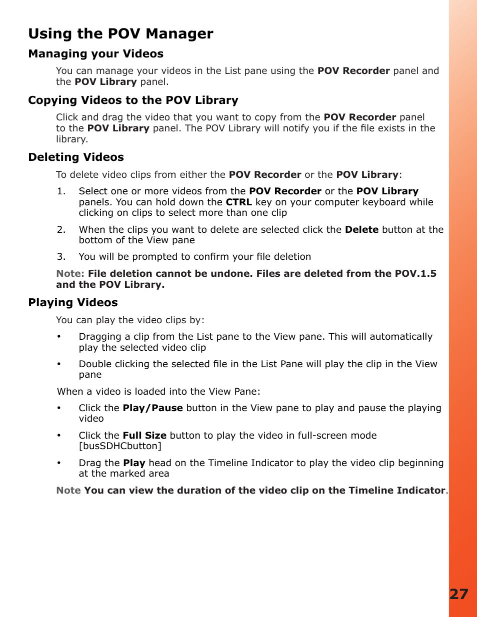 Using the pov manager, 27 using the pov manager | V.I.O. POV.1.5 User Manual | Page 27 / 34