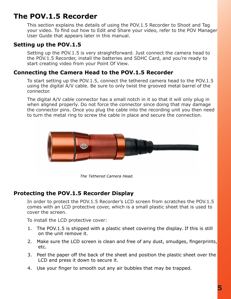 The pov.1.5 recorder, Setting up the pov.1.5, 5the pov.1.5 recorder | V.I.O. POV.1.5 User Manual | Page 5 / 34