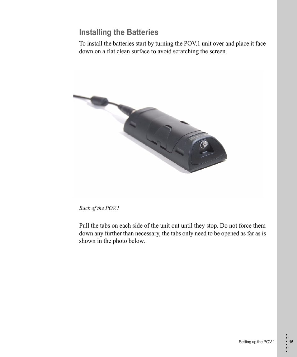 Installing the batteries | V.I.O. POV.1 User Manual | Page 15 / 74