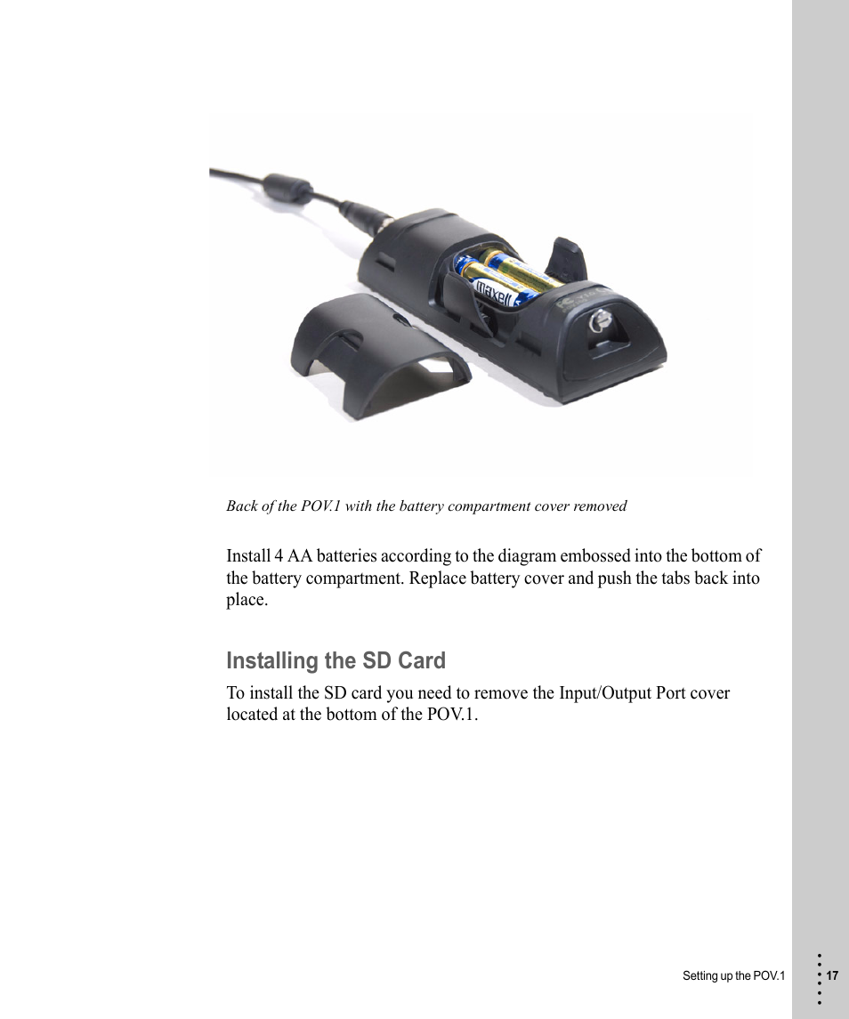 Installing the sd card | V.I.O. POV.1 User Manual | Page 17 / 74
