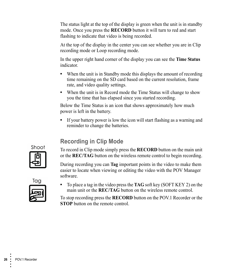 Recording in clip mode | V.I.O. POV.1 User Manual | Page 26 / 74