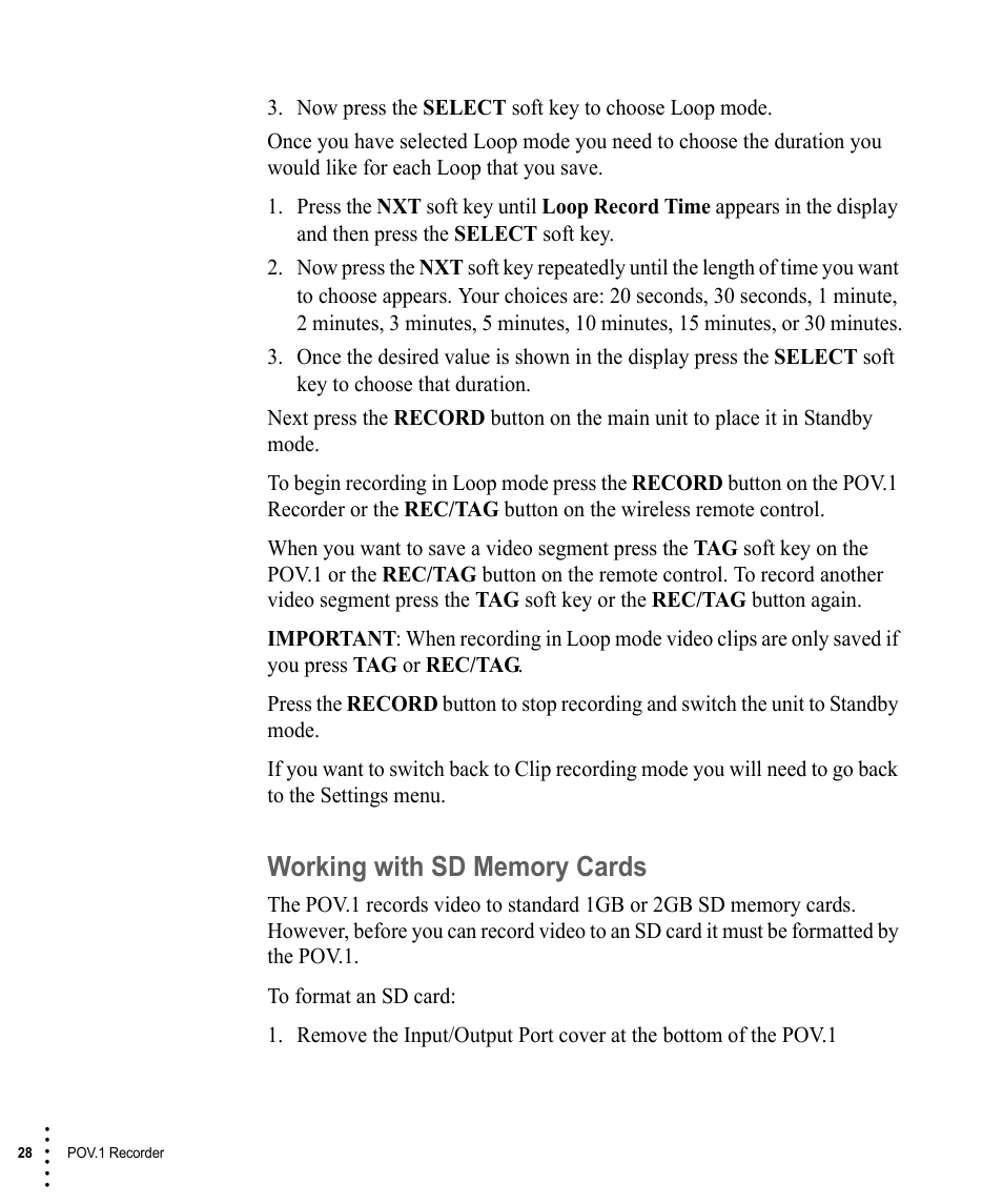 Working with sd memory cards | V.I.O. POV.1 User Manual | Page 28 / 74