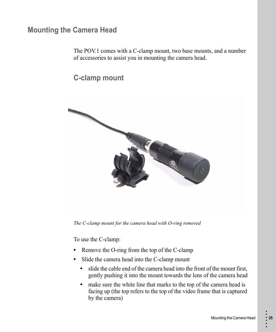Mounting the camera head, C-clamp mount | V.I.O. POV.1 User Manual | Page 35 / 74
