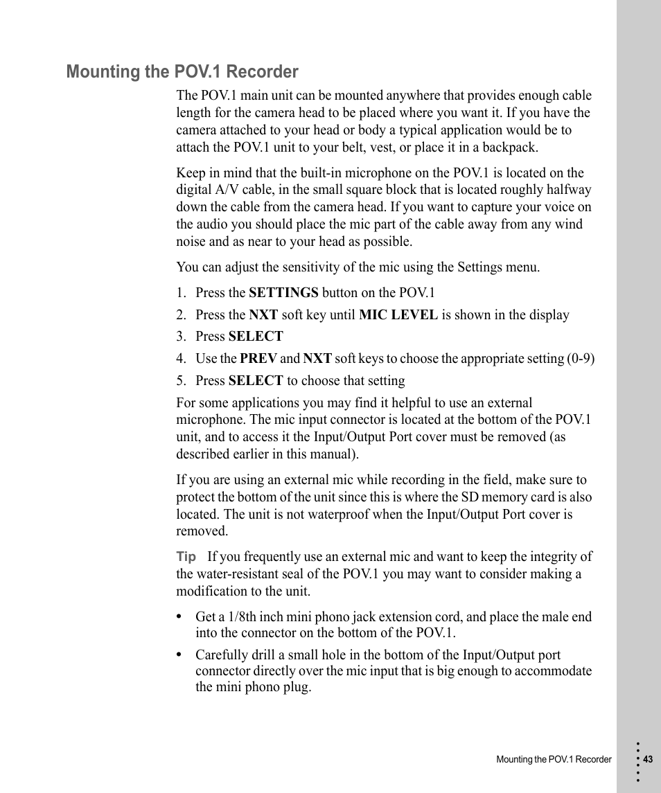Mounting the pov.1 recorder | V.I.O. POV.1 User Manual | Page 43 / 74