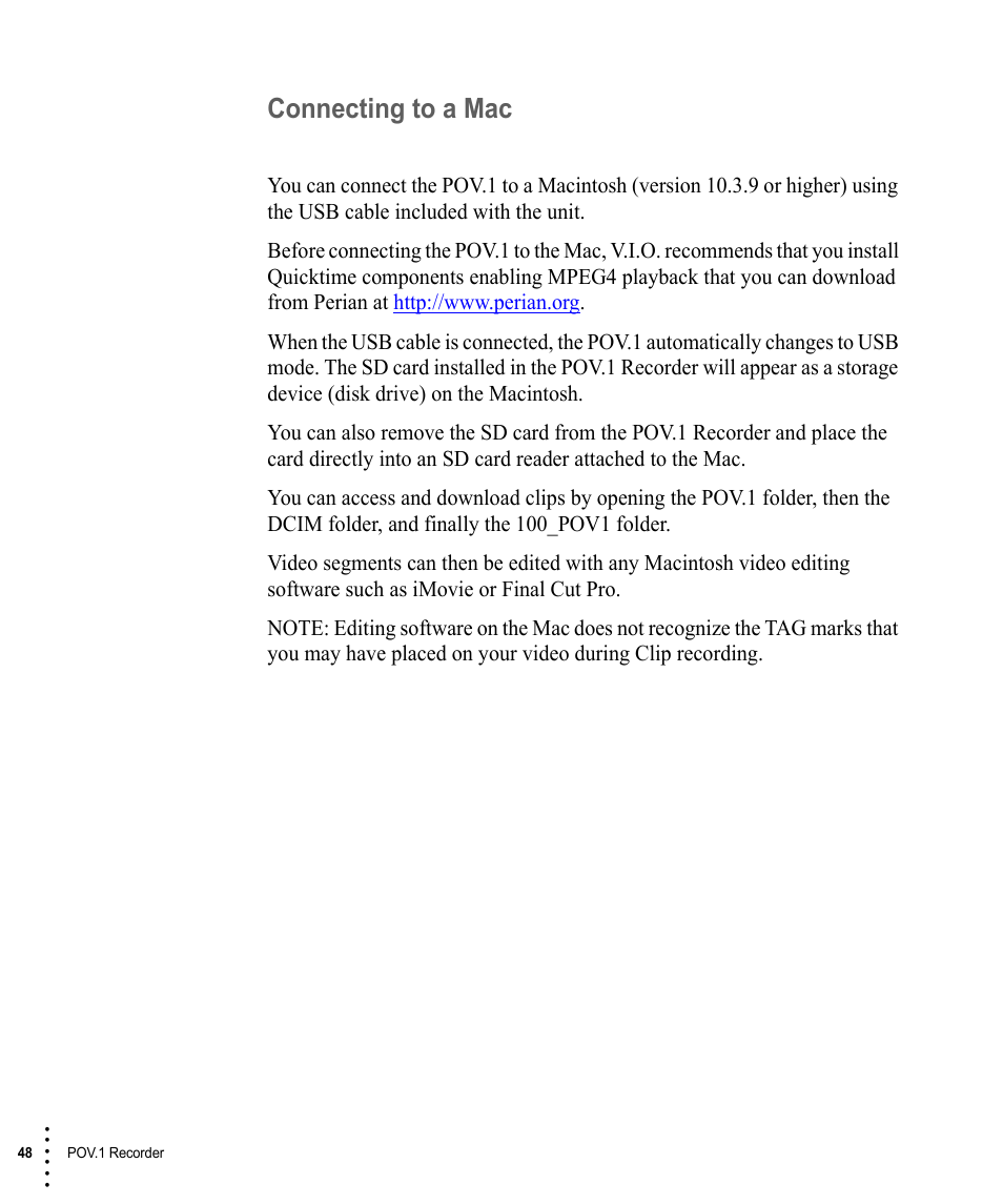 Connecting to a mac | V.I.O. POV.1 User Manual | Page 48 / 74