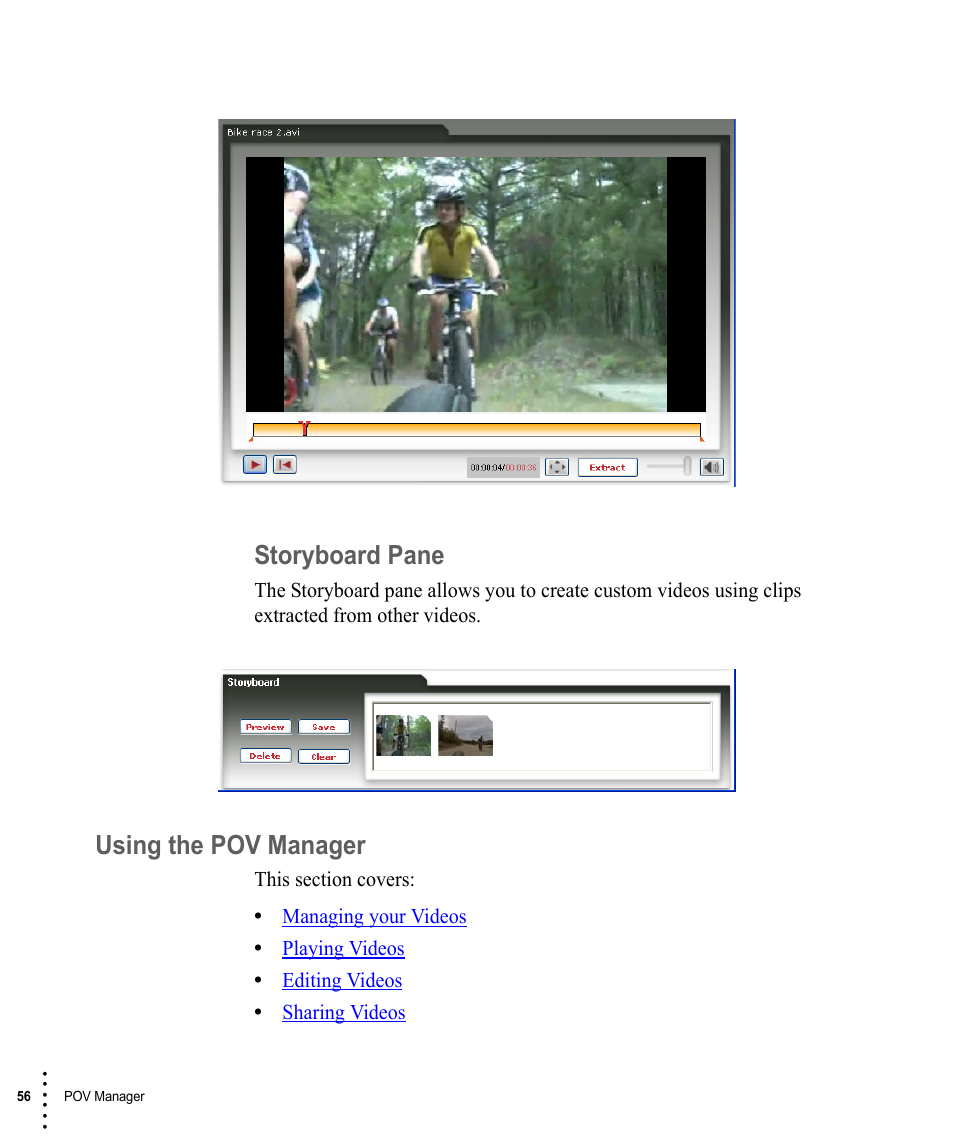 Storyboard pane, Using the pov manager | V.I.O. POV.1 User Manual | Page 56 / 74