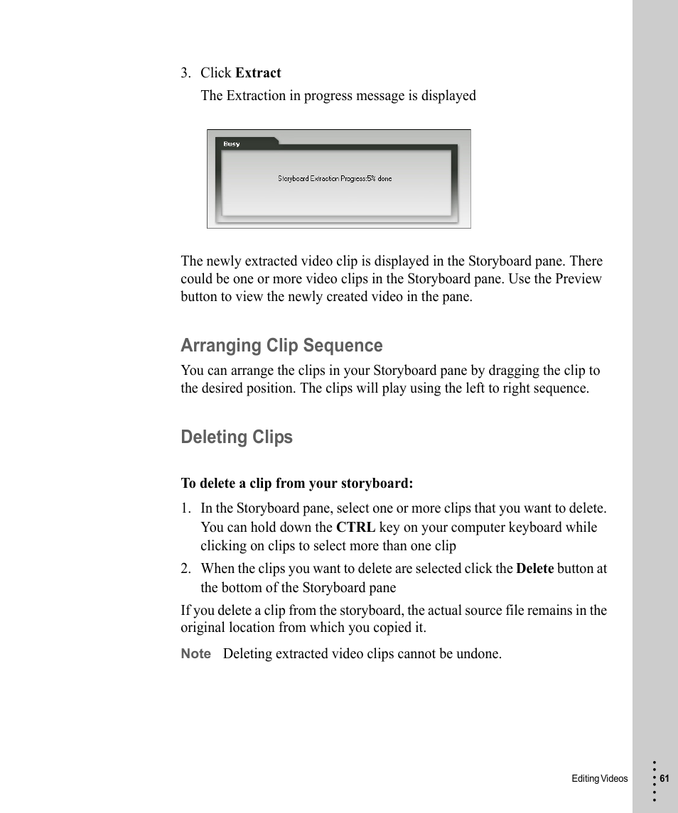 Arranging clip sequence, Deleting clips, Arranging clip sequence deleting clips | V.I.O. POV.1 User Manual | Page 61 / 74