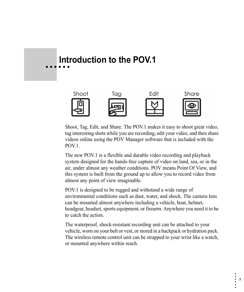 Introduction to the pov.1 | V.I.O. POV.1 User Manual | Page 7 / 74