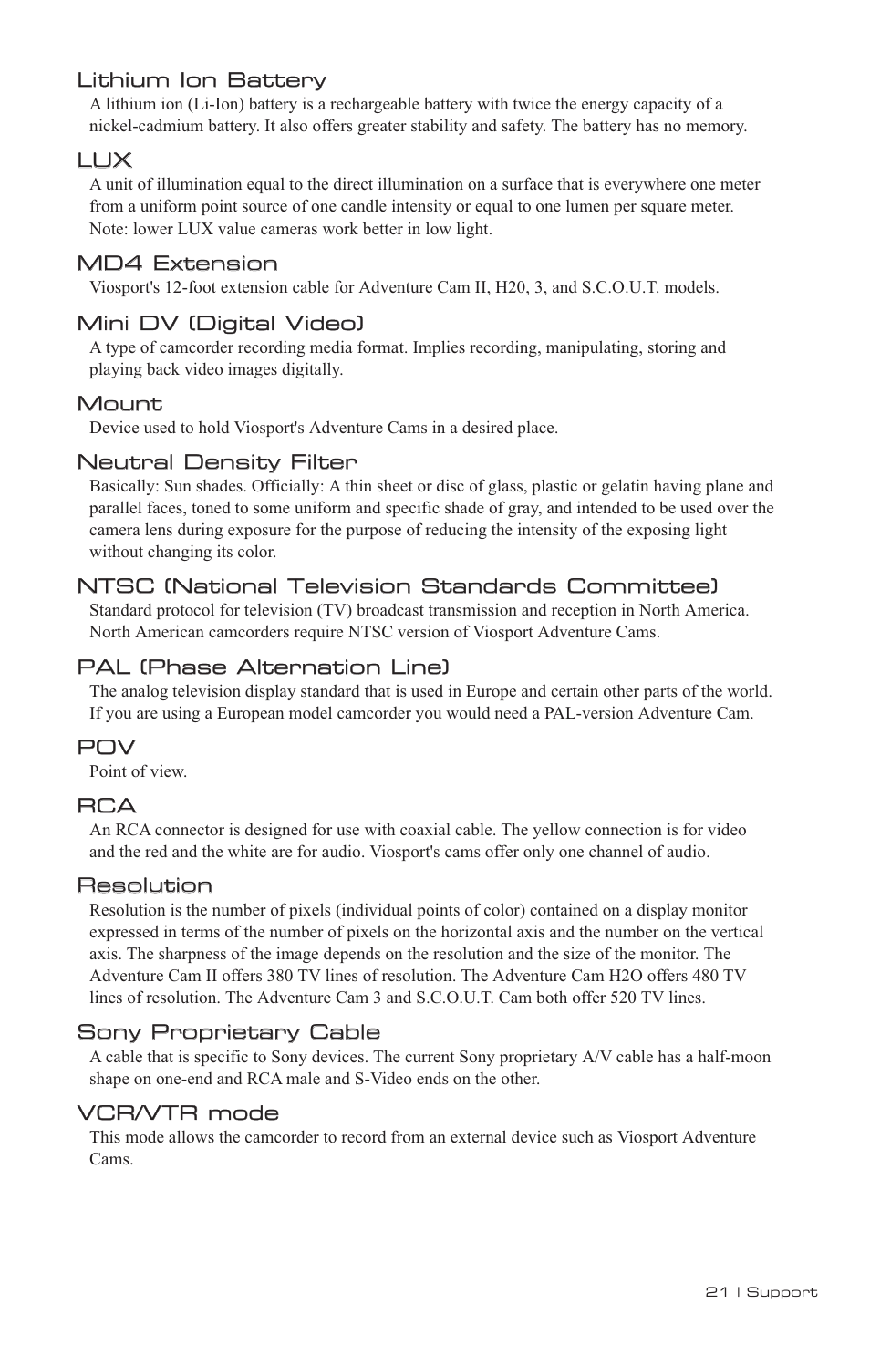 V.I.O. Adventure Cam User Manual | Page 22 / 26