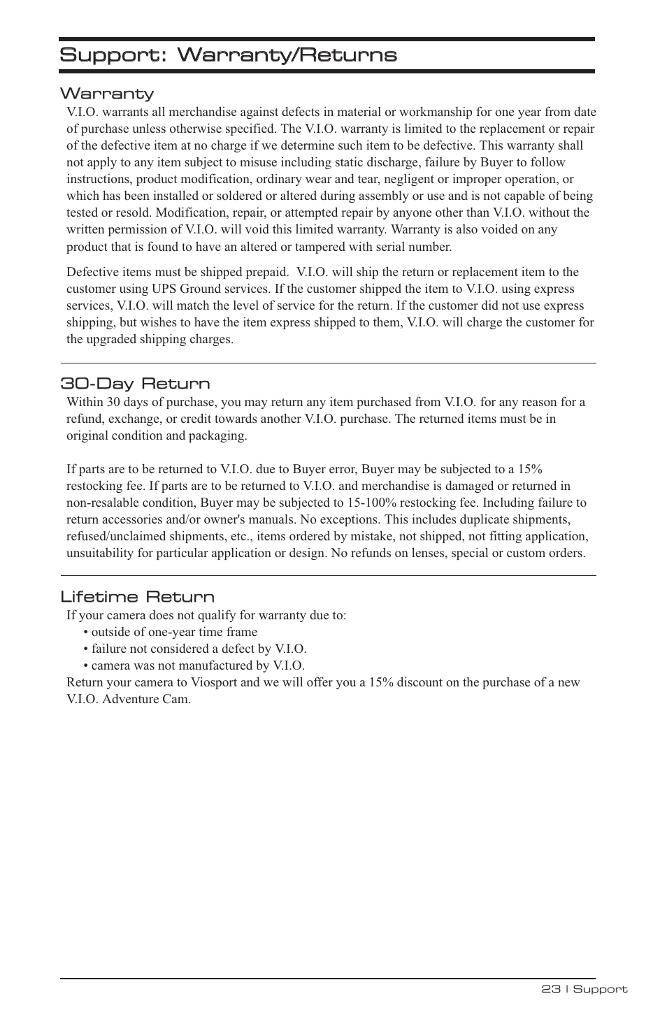 V.I.O. Adventure Cam User Manual | Page 24 / 26