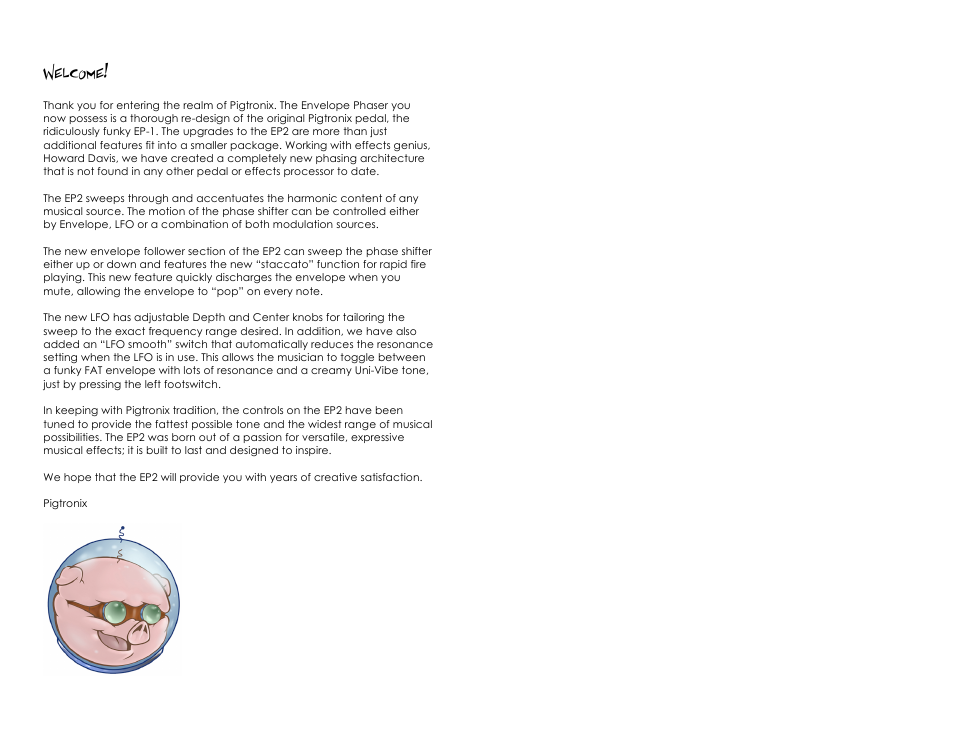 Welcome | Pigtronix Envelope Phaser II User Manual | Page 3 / 10