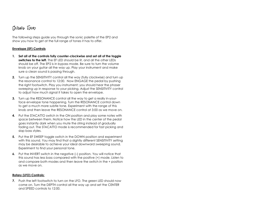 Guided tour | Pigtronix Envelope Phaser II User Manual | Page 7 / 10