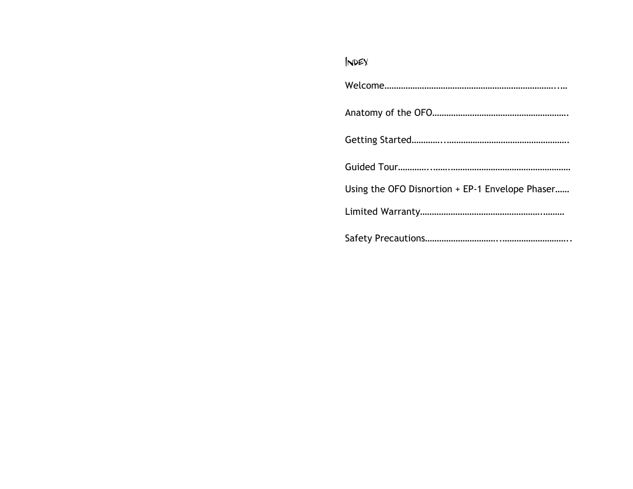 Index | Pigtronix OFO-Disnortion User Manual | Page 2 / 11