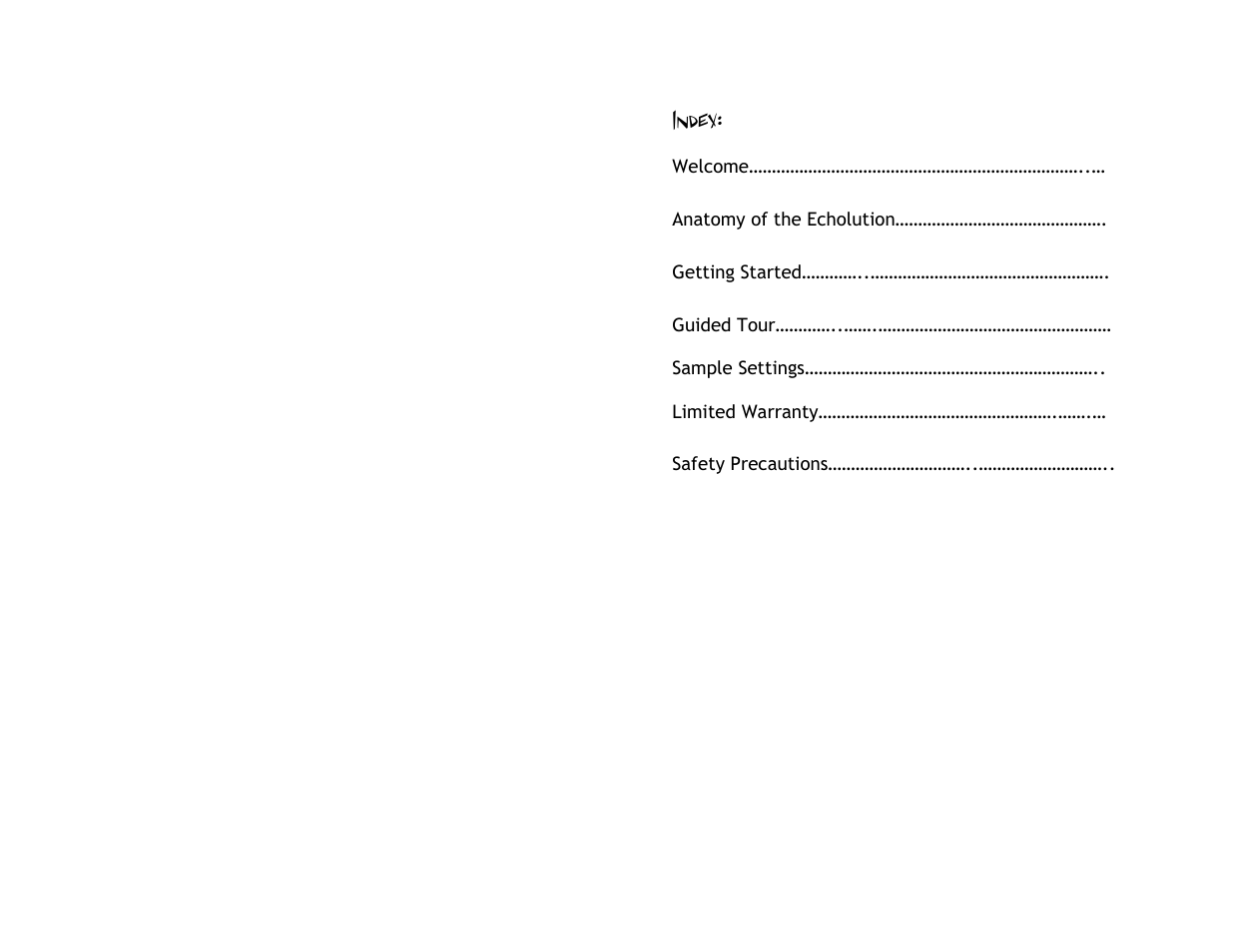 Index | Pigtronix Echolution Chrome User Manual | Page 2 / 20