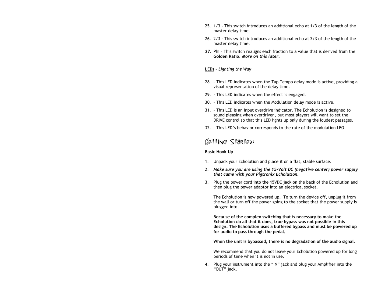 Getting started | Pigtronix Echolution Chrome User Manual | Page 7 / 20