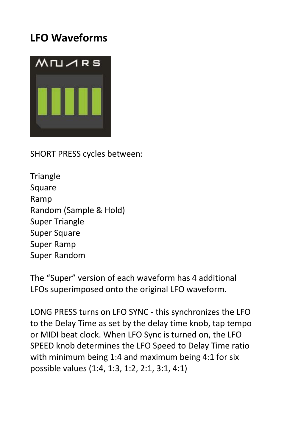 Lfo waveforms | Pigtronix Echolution-2 Deluxe User Manual | Page 13 / 24