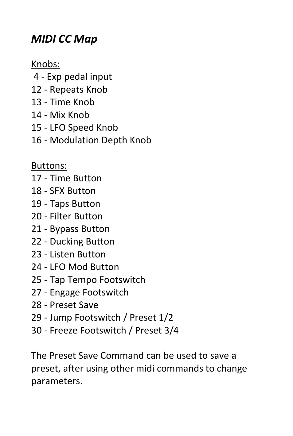 Midi cc map | Pigtronix Echolution-2 Deluxe User Manual | Page 20 / 24