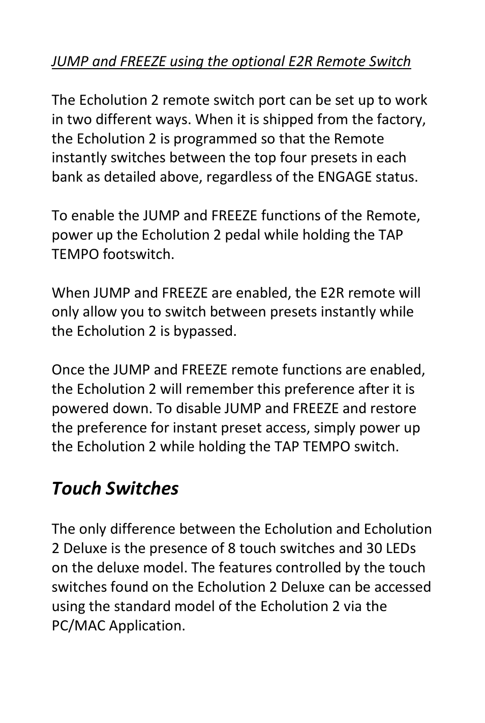Touch switches | Pigtronix Echolution-2 Deluxe User Manual | Page 9 / 24