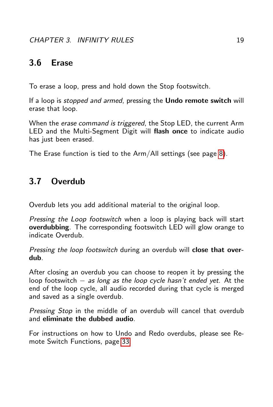 Overdub, Sync multi, 6 erase | 7 overdub | Pigtronix Infinity Looper User Manual | Page 20 / 51