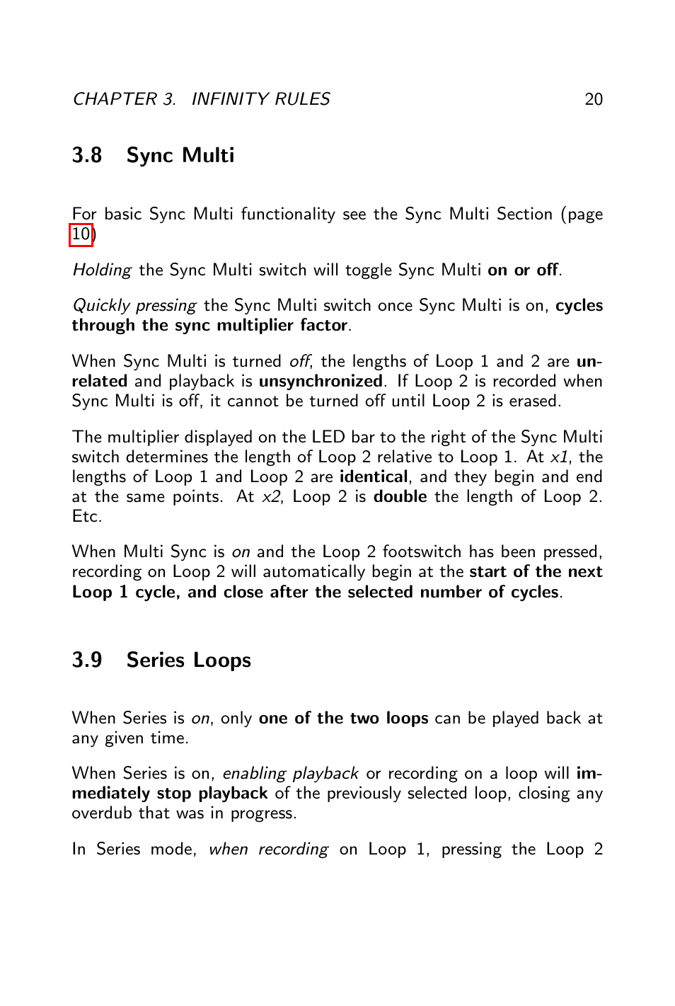 Series loops, 8 sync multi, 9 series loops | Pigtronix Infinity Looper User Manual | Page 21 / 51