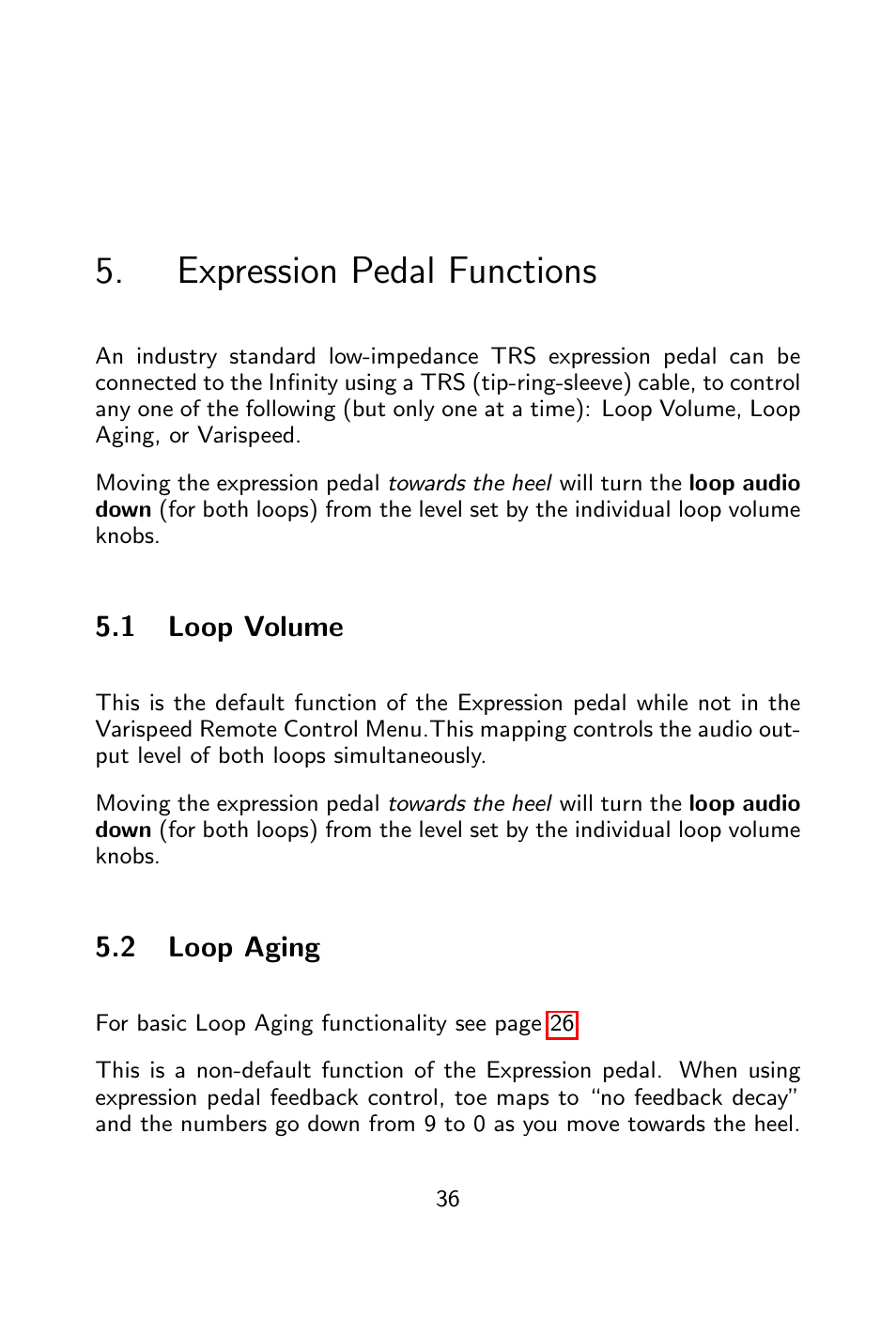 Expression pedal functions, Loop volume, Loop aging | Pigtronix Infinity Looper User Manual | Page 37 / 51