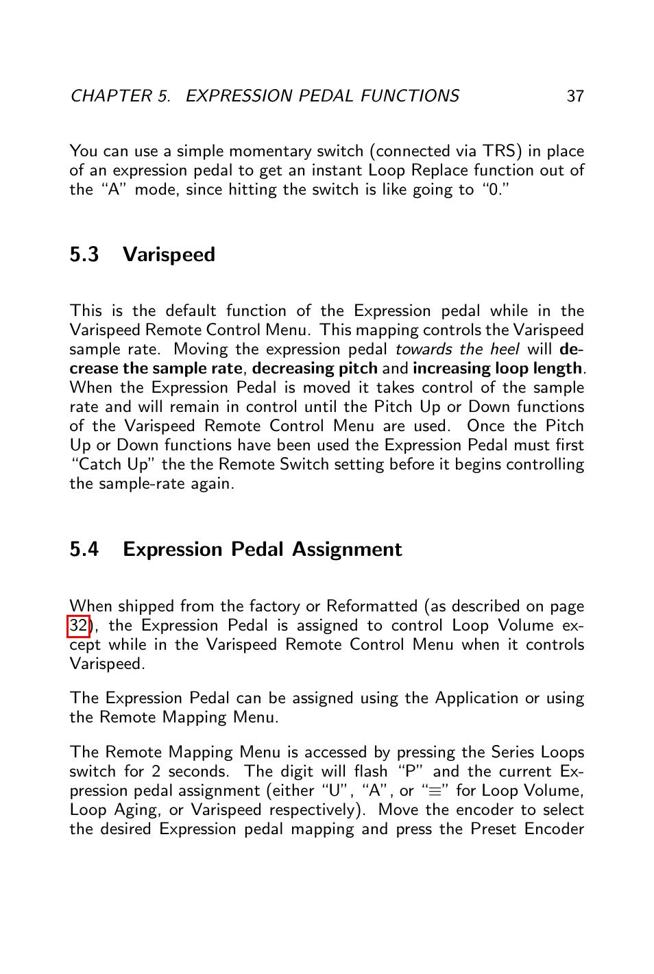 Varispeed, Expression pedal assignment | Pigtronix Infinity Looper User Manual | Page 38 / 51