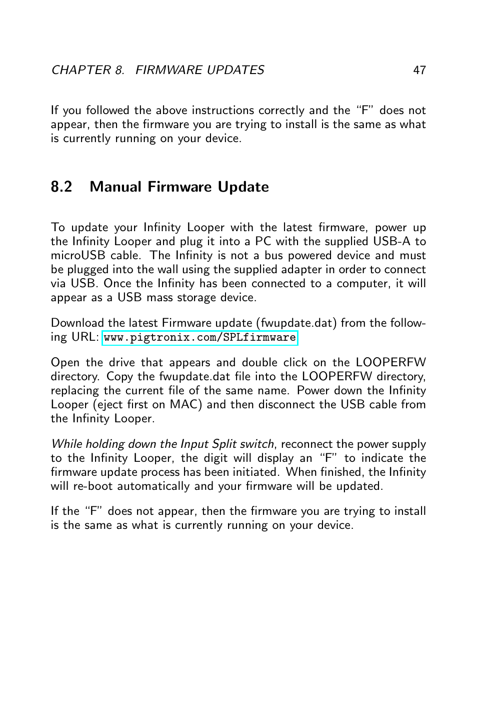 Manual firmware update, 2 manual firmware update | Pigtronix Infinity Looper User Manual | Page 48 / 51