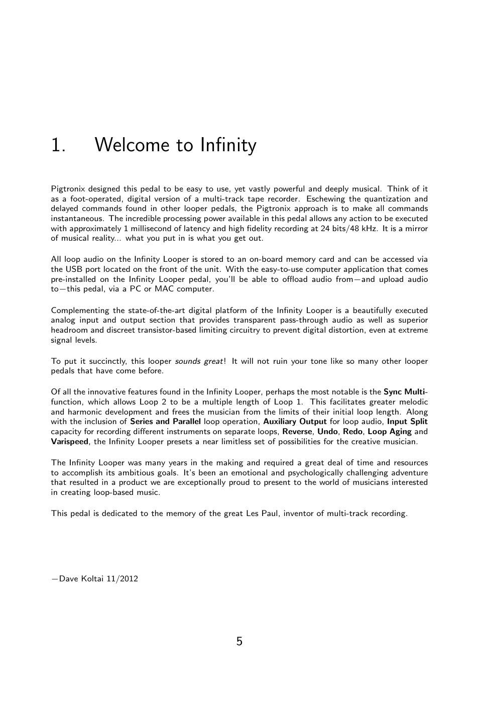 Welcome to infinity | Pigtronix Infinity Looper User Manual | Page 6 / 51