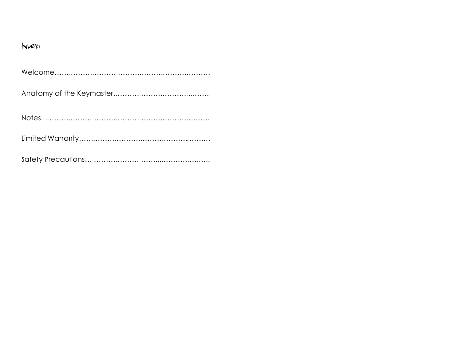 Index | Pigtronix Keymaster User Manual | Page 2 / 7
