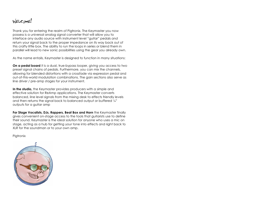 Welcome | Pigtronix Keymaster User Manual | Page 3 / 7