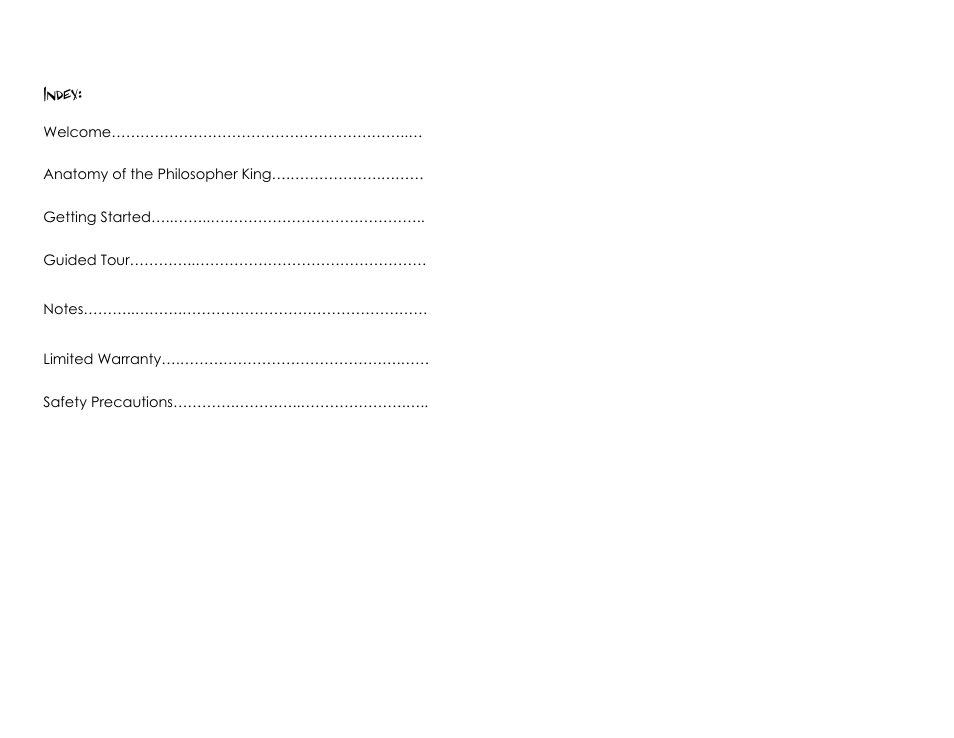 Index | Pigtronix Philosopher King User Manual | Page 2 / 10