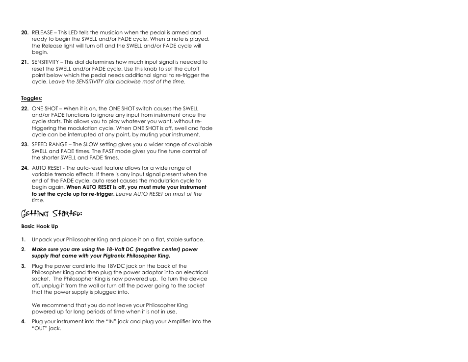 Getting started | Pigtronix Philosopher King User Manual | Page 6 / 10