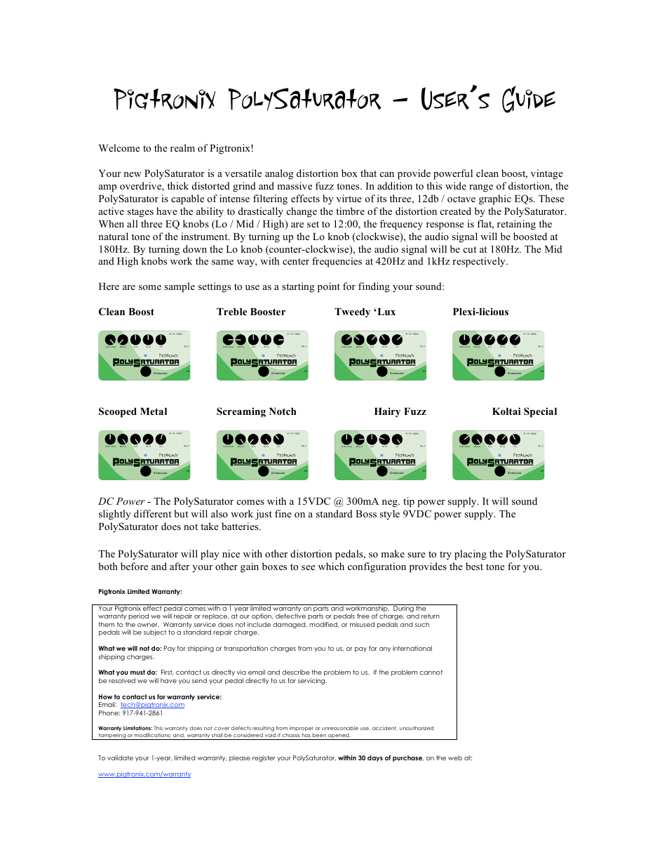 Pigtronix PolySaturator User Manual | 1 page