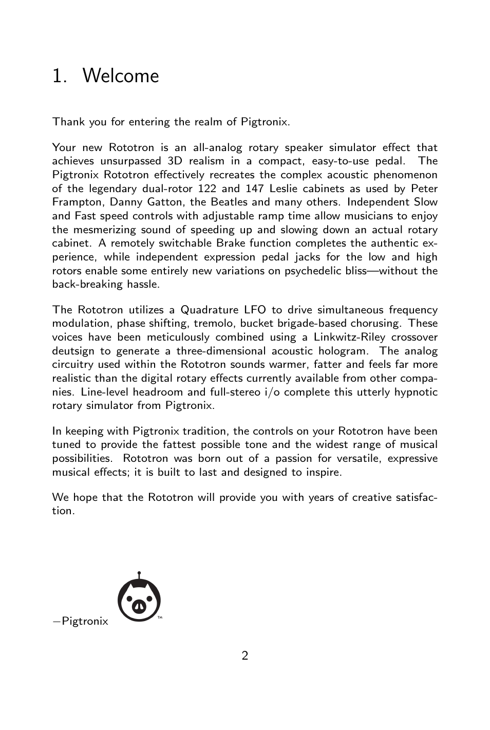 Welcome | Pigtronix Rototron User Manual | Page 3 / 12