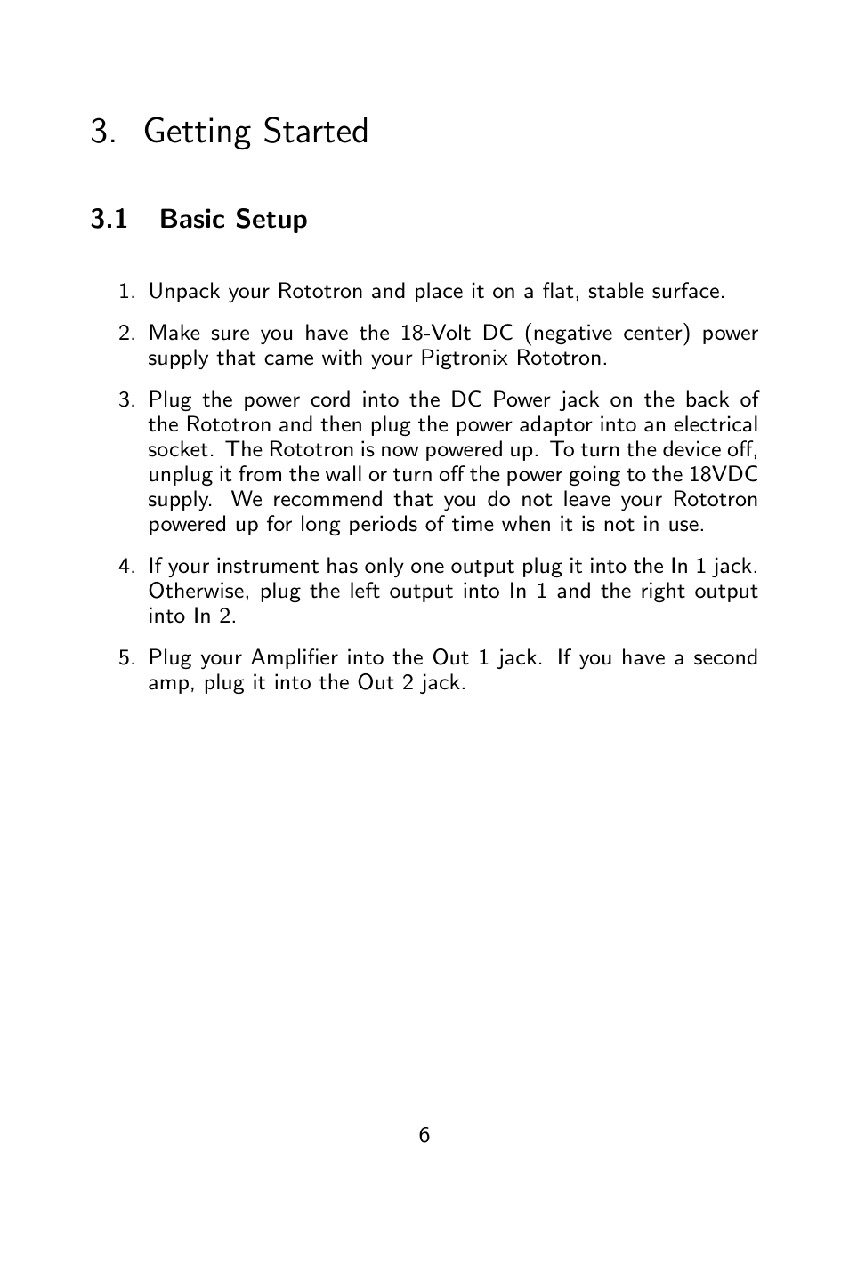 Getting started, Basic setup | Pigtronix Rototron User Manual | Page 7 / 12