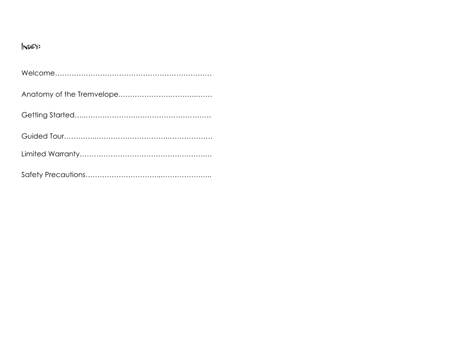 Index | Pigtronix Tremvelope User Manual | Page 2 / 8