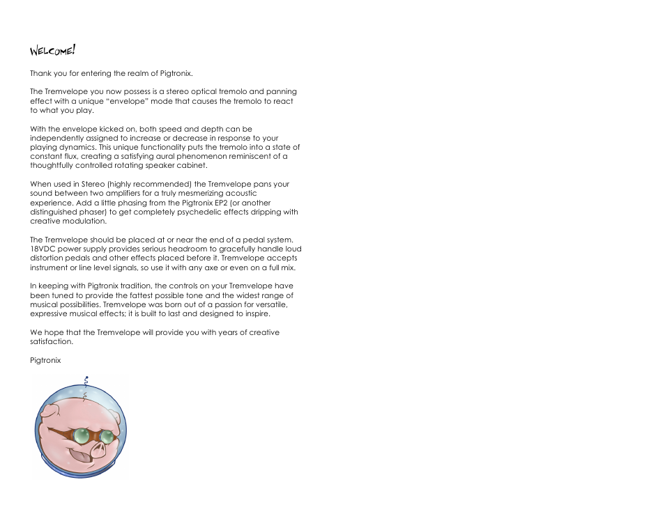 Welcome | Pigtronix Tremvelope User Manual | Page 3 / 8