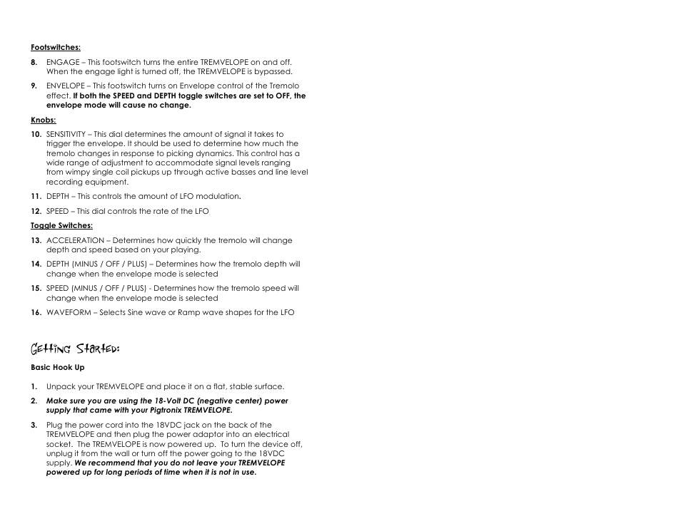 Getting started | Pigtronix Tremvelope User Manual | Page 5 / 8