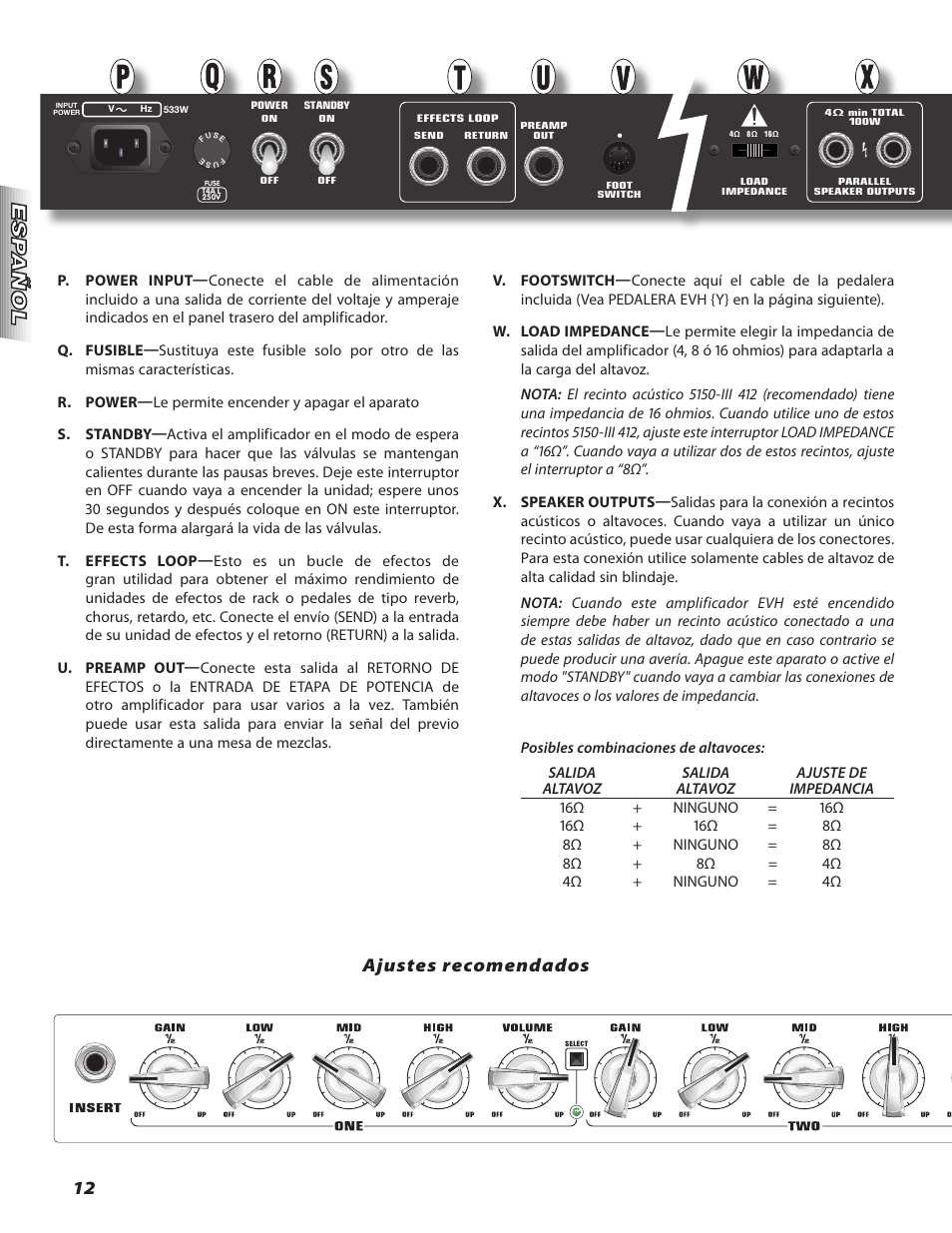 Ajustes recomendados | EVH 5150III Amp Head User Manual | Page 12 / 36