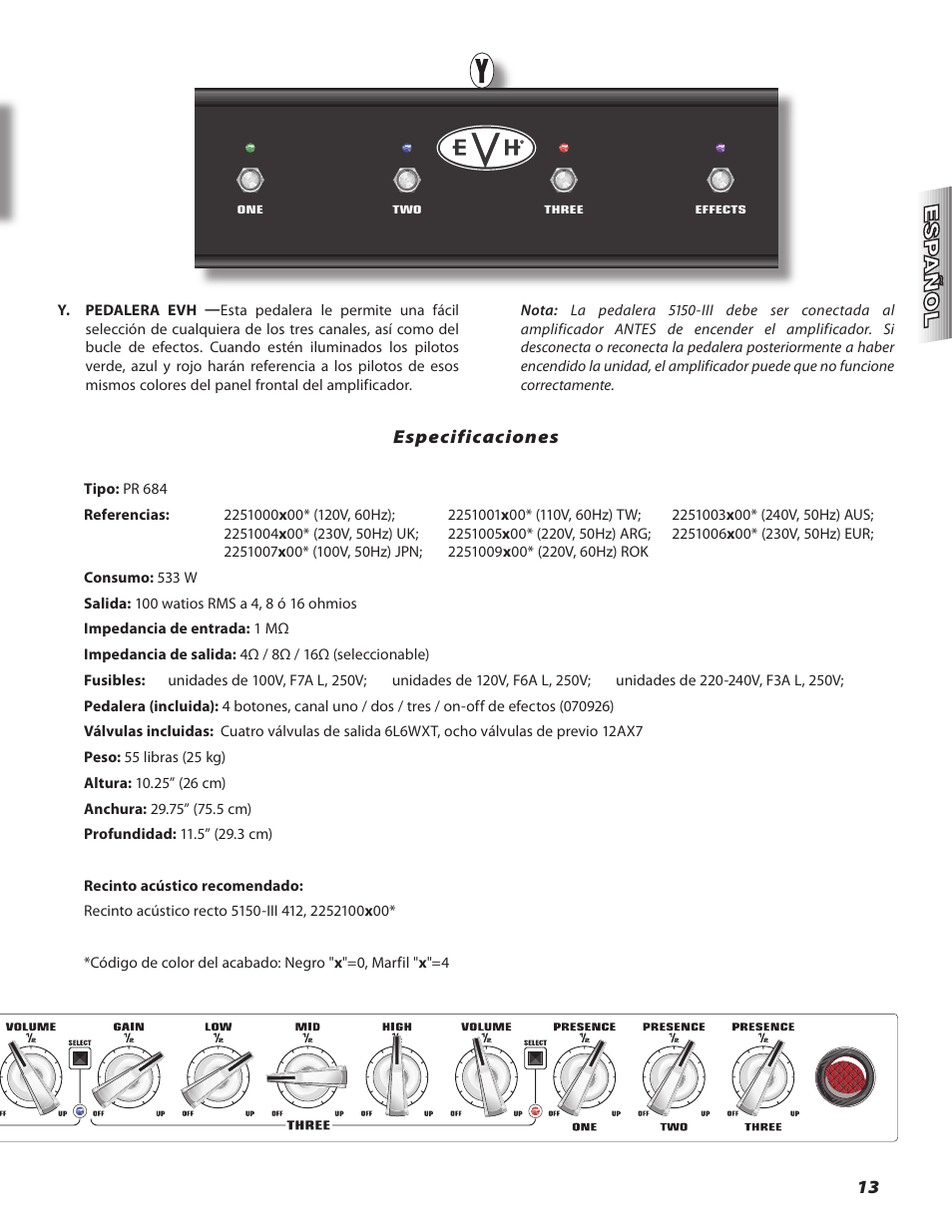 Especificaciones | EVH 5150III Amp Head User Manual | Page 13 / 36